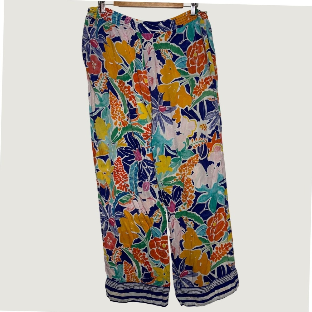 Anthropologie Sisters Gulassa Floral Crop Wide Leg Smocked Waist Pajama Pants L